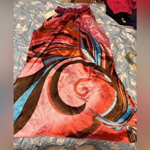 Vintage Rhinestone Pink and Blue Swirl Mini Shift dress with pockets